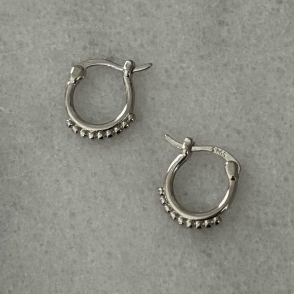 COPY - Sterling Silver Huggie Hoop Beaded Earrings - Picture 4 of 4